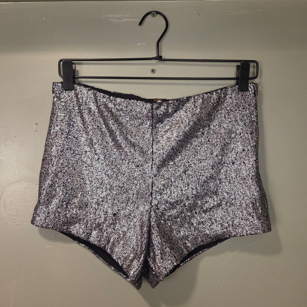 Free People Katrin Women's High Waist Sequin Mini Shorts Size S Silver